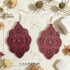 Wooden Lace Pattern Carved Pendant Earrings