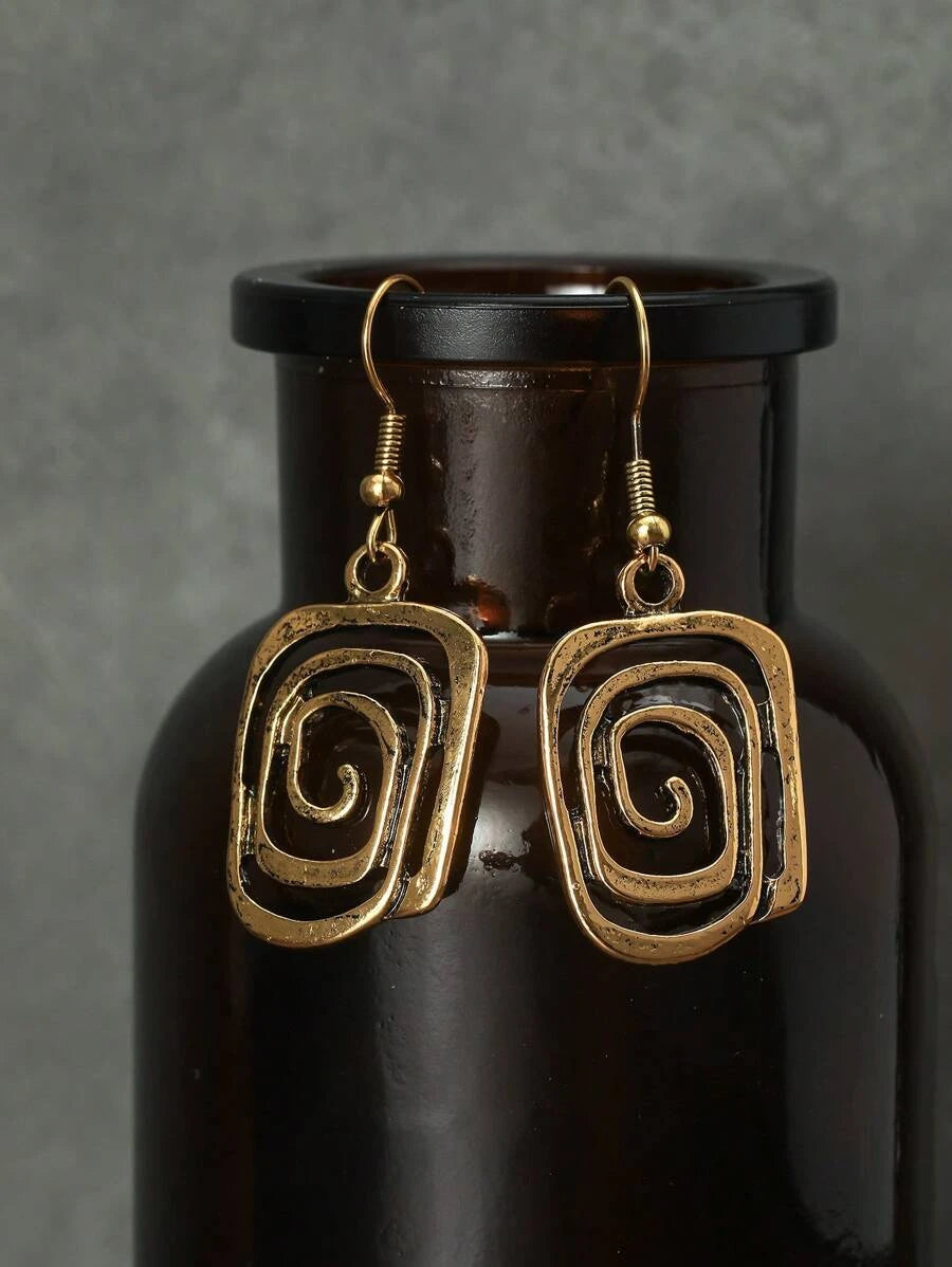 Vintage Style Asymmetrical Spiral Drop Earrings