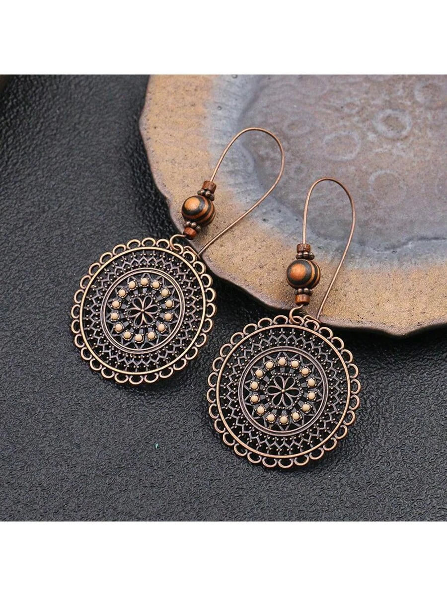 Vintage Carved Flower Dangle Earrings