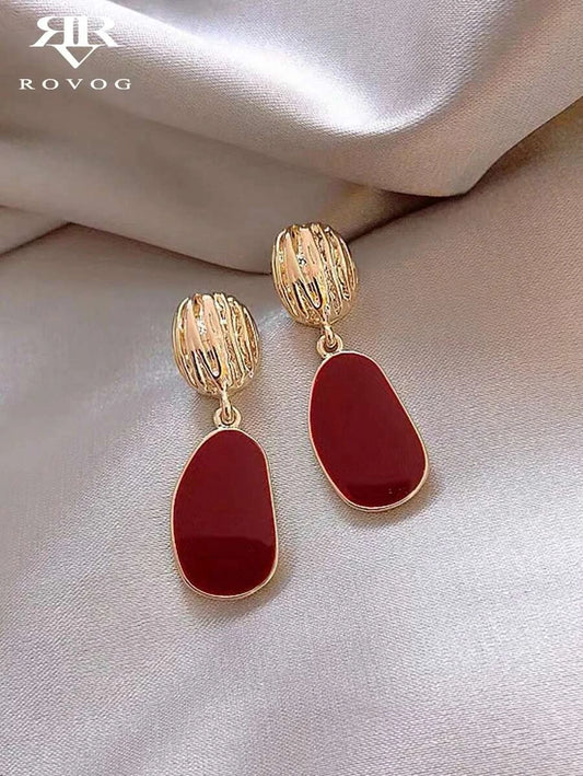 Red Enamel Geometric Earrings