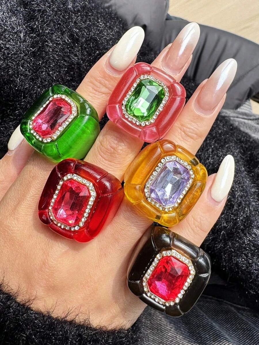 Colorful Asymmetrical Bubble Resin Ring