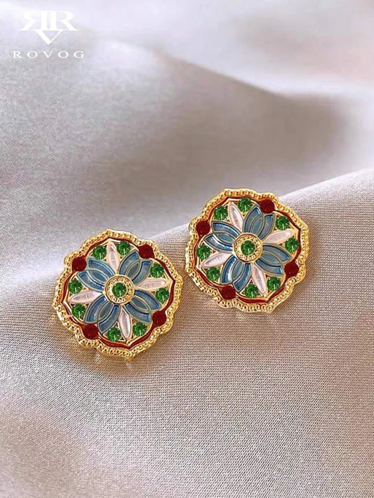 Vintage Style Colorful Floral Stud Earrings