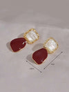 Burgundy Retro Square Earrings