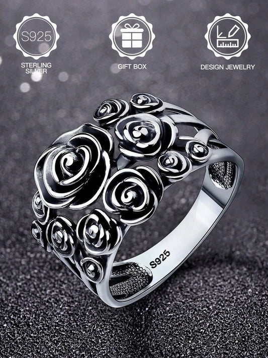 Sterling Silver Thorned Rose Goth Ring