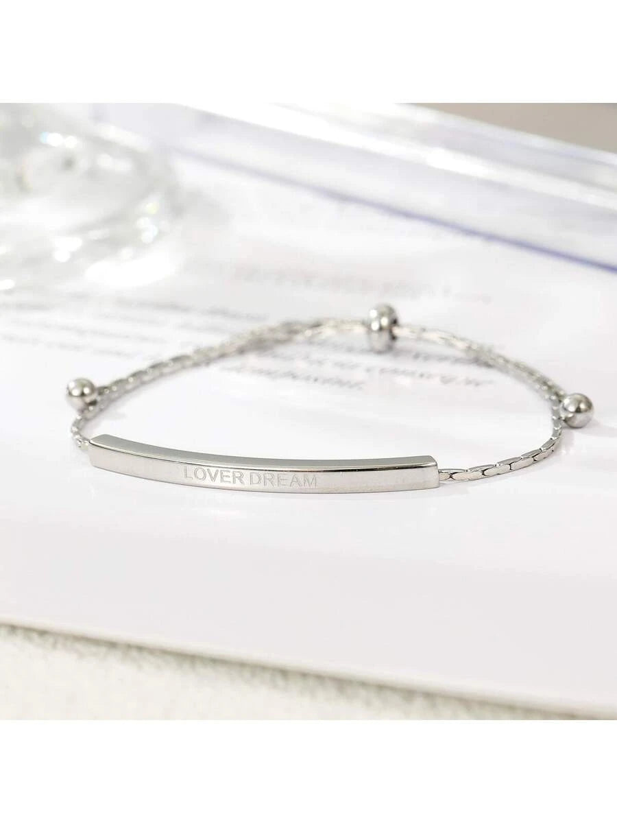Gold Plated Stainless Steel Curved Tube Charm Bracelet