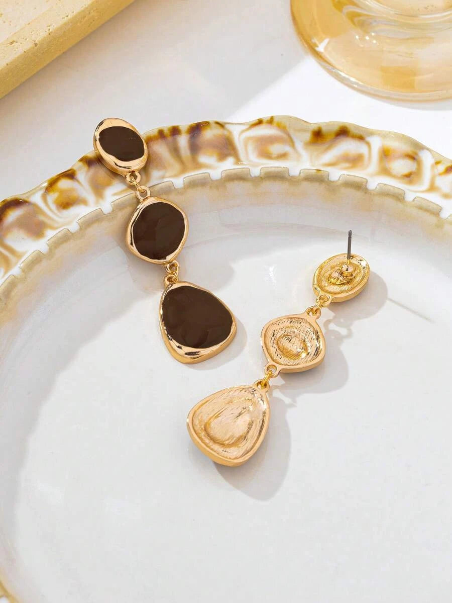 French Vintage Glazed Asymmetrical Geometric Earrings