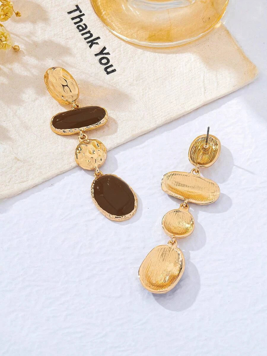 French Vintage Enamel Asymmetrical Geometric Drop Earrings