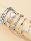 12pcs Vintage Exaggerated Luxurious Geometric Striped Twist Open Design Women Metal Silver Bangle Bracelet Set, Suitable For Daily Wear, Gift, Stackable