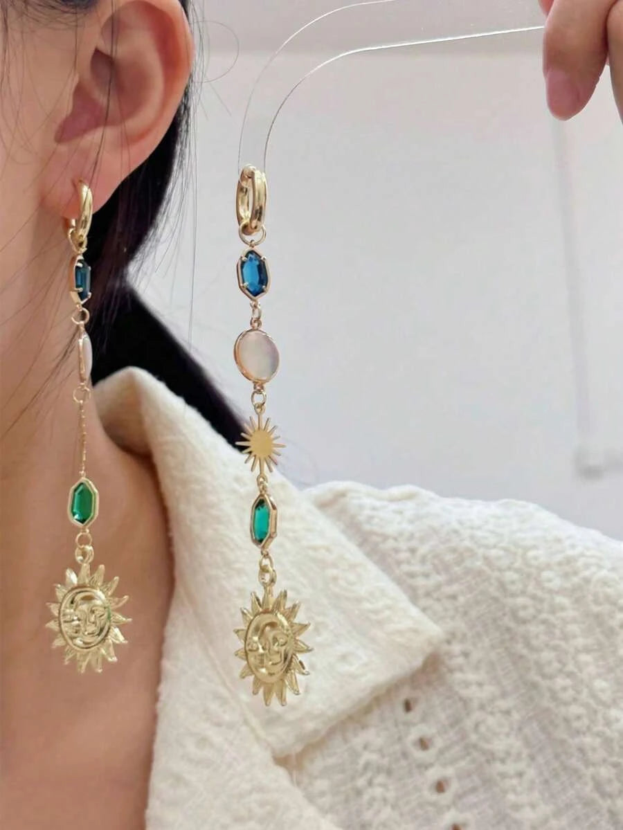 Vintage Gold Moon Drop Earrings