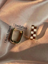 Gold Plated Brass Checkerboard Hoop Earrings
