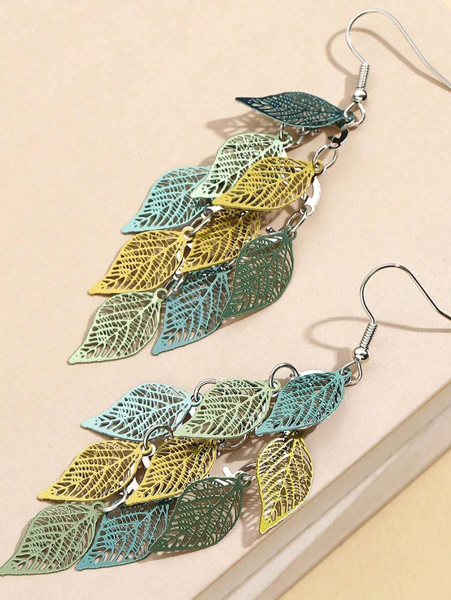 Korean Retro Leaf Tassel Earrings