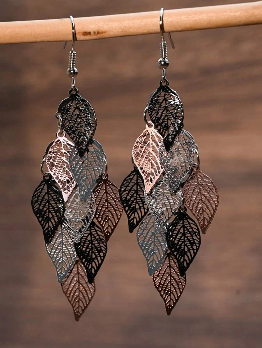 Korean Retro Leaf Tassel Earrings