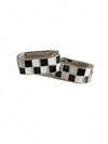 Gold Plated Brass Checkerboard Hoop Earrings