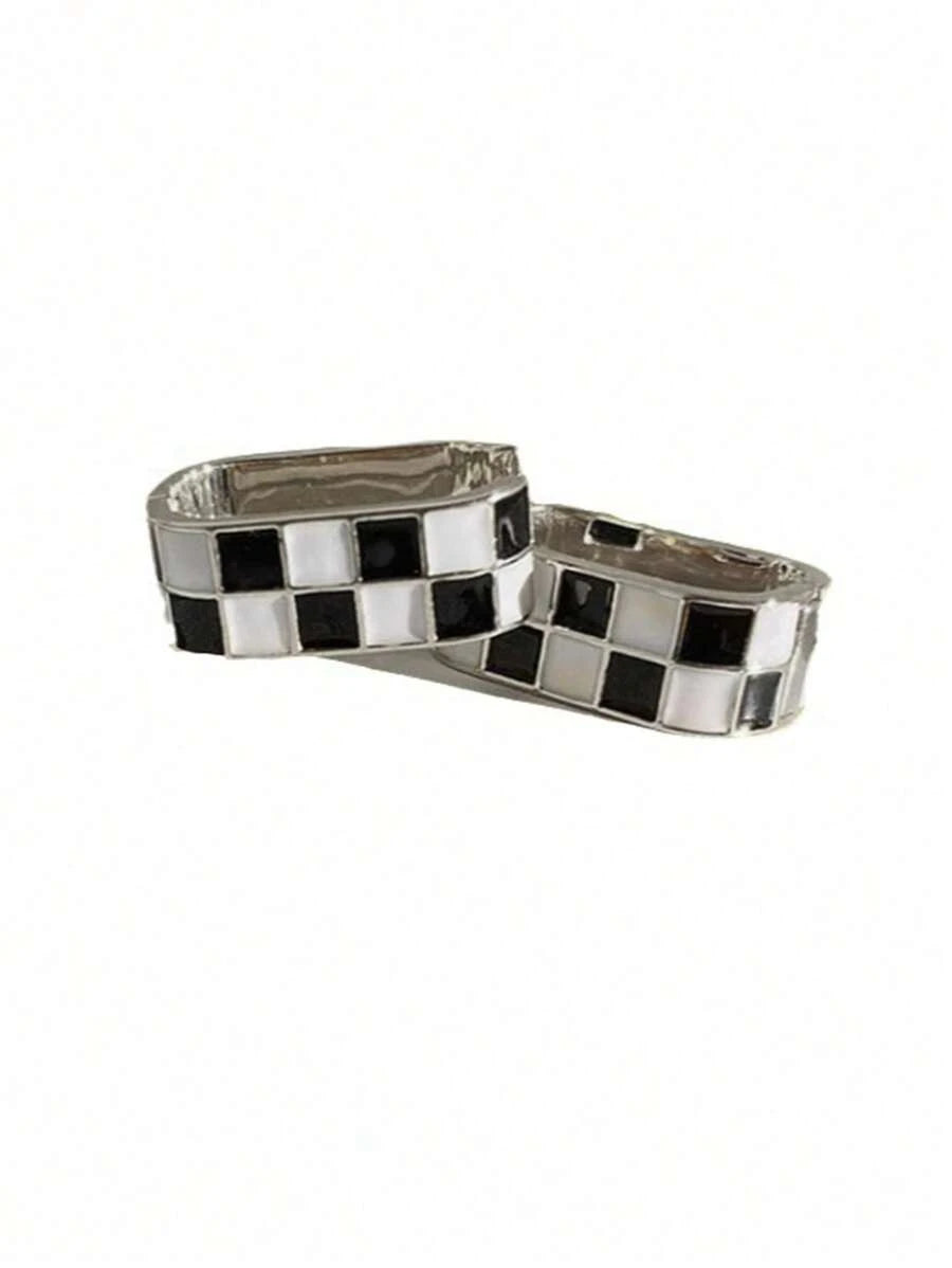 Gold Plated Brass Checkerboard Hoop Earrings