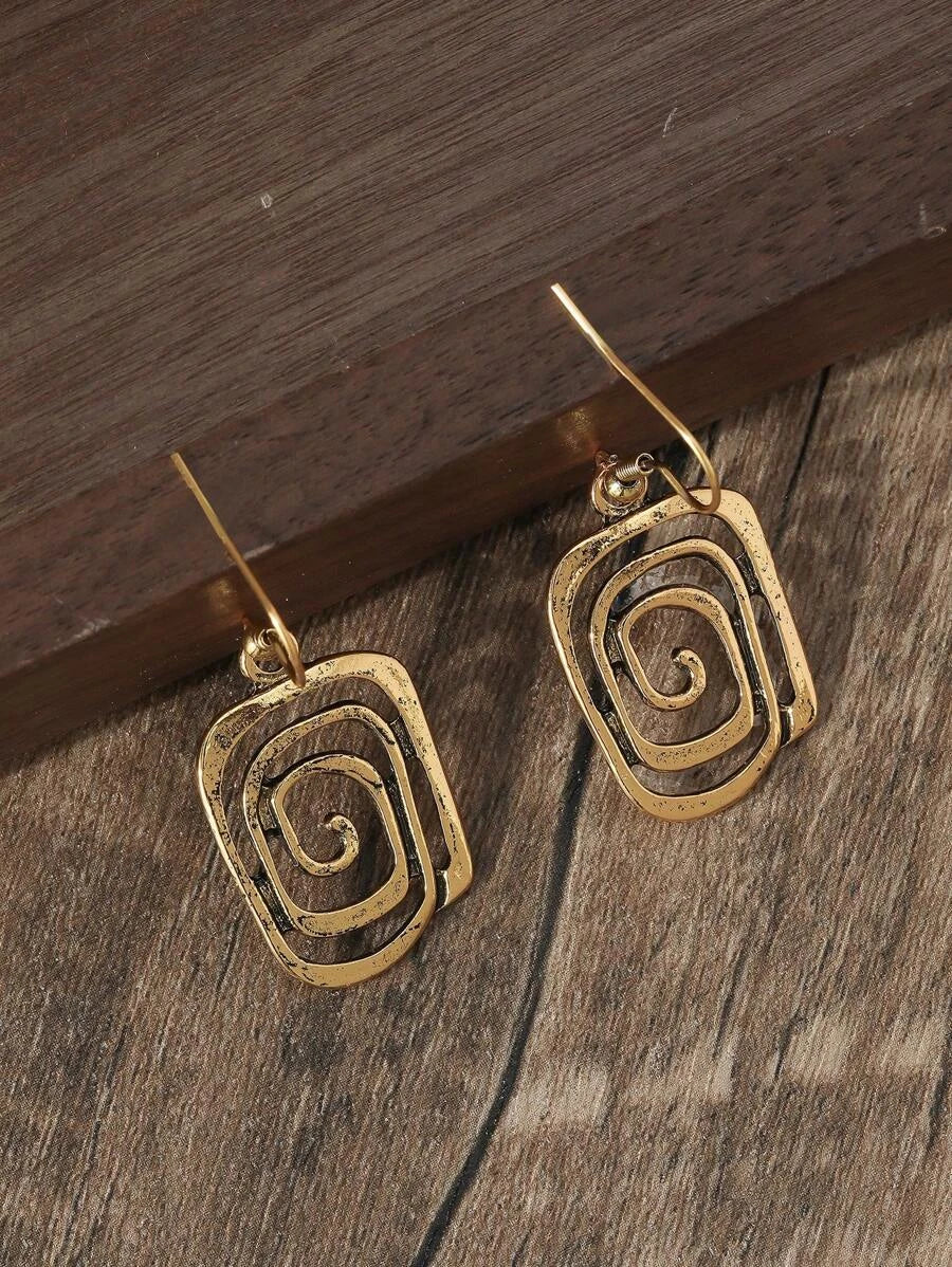Vintage Inspired Geometric Metal Dangle Earrings