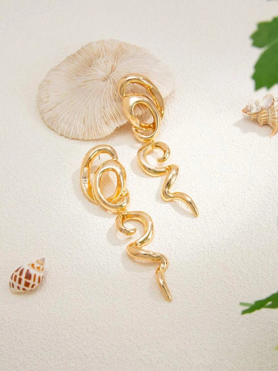 Retro Gold Abstract Spiral Earrings