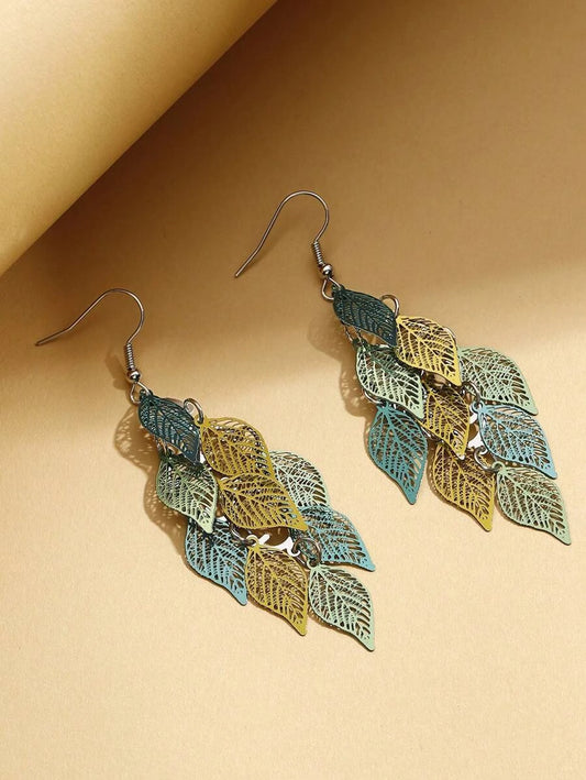 Korean Retro Leaf Tassel Earrings