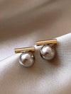 Gold Plated Gray Pearl Stud Earrings
