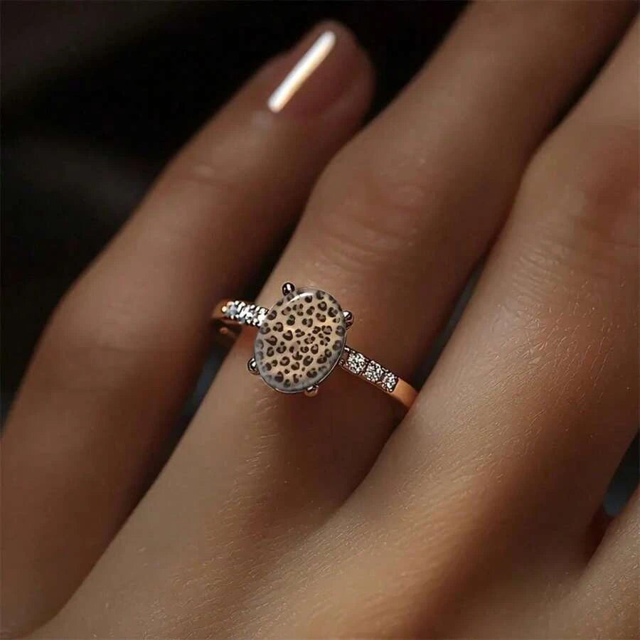 Leopard Print Oval Stone Ring