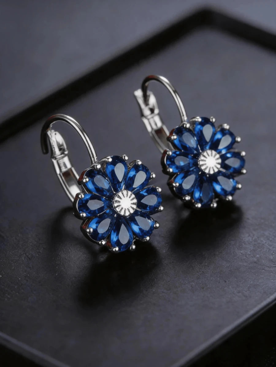 Vintage Floral Royal Blue Dangle Earrings