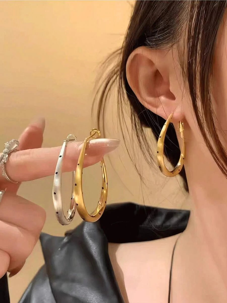 Oval Metal Polka Dot Stud Earrings