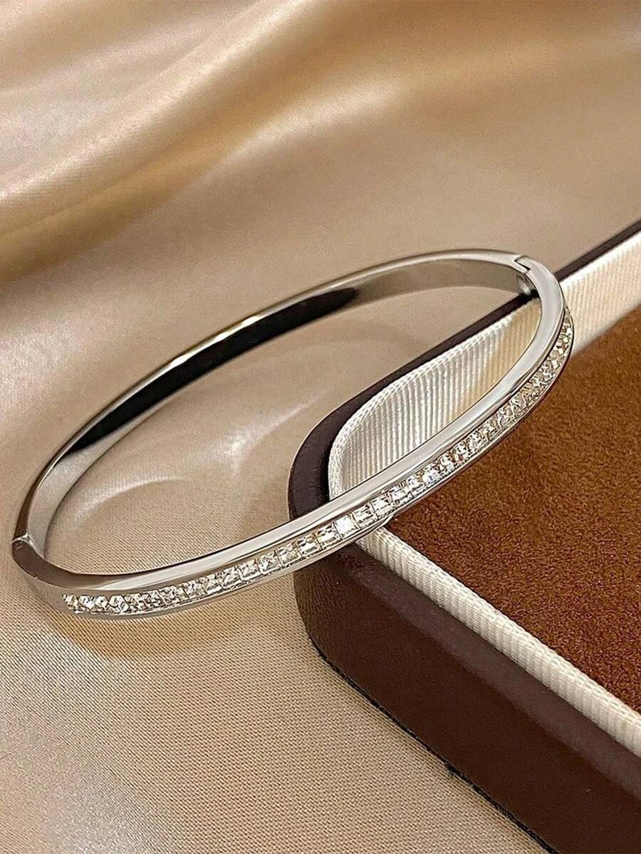 Minimalist Stainless Steel Rhinestone Bracelet