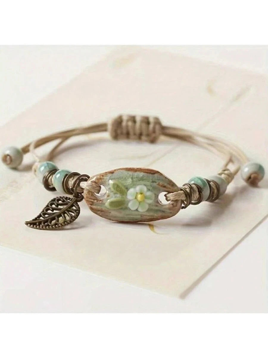 Delicate Ceramic Floral Bracelet Set