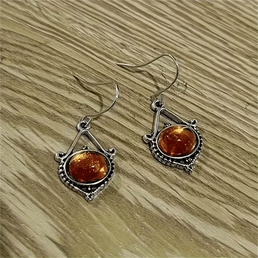 Geometric Inlaid Gemstone Drop Earrings