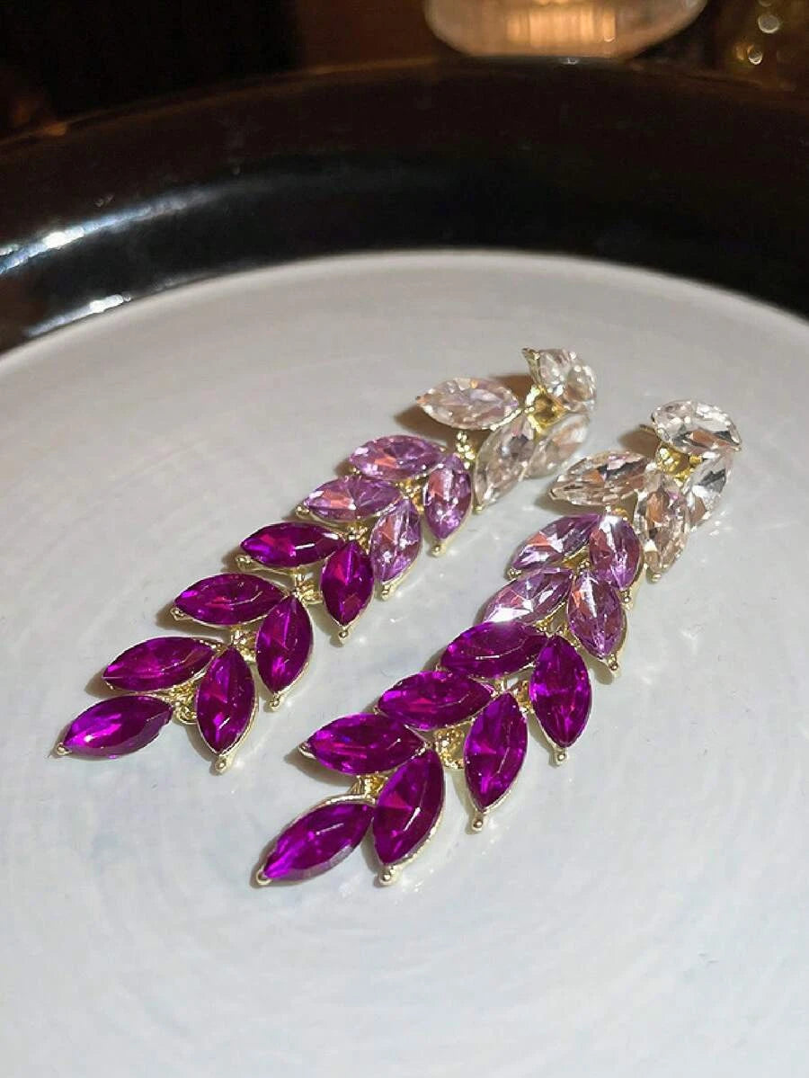 Gradient Purple Leaf Crystal Earrings
