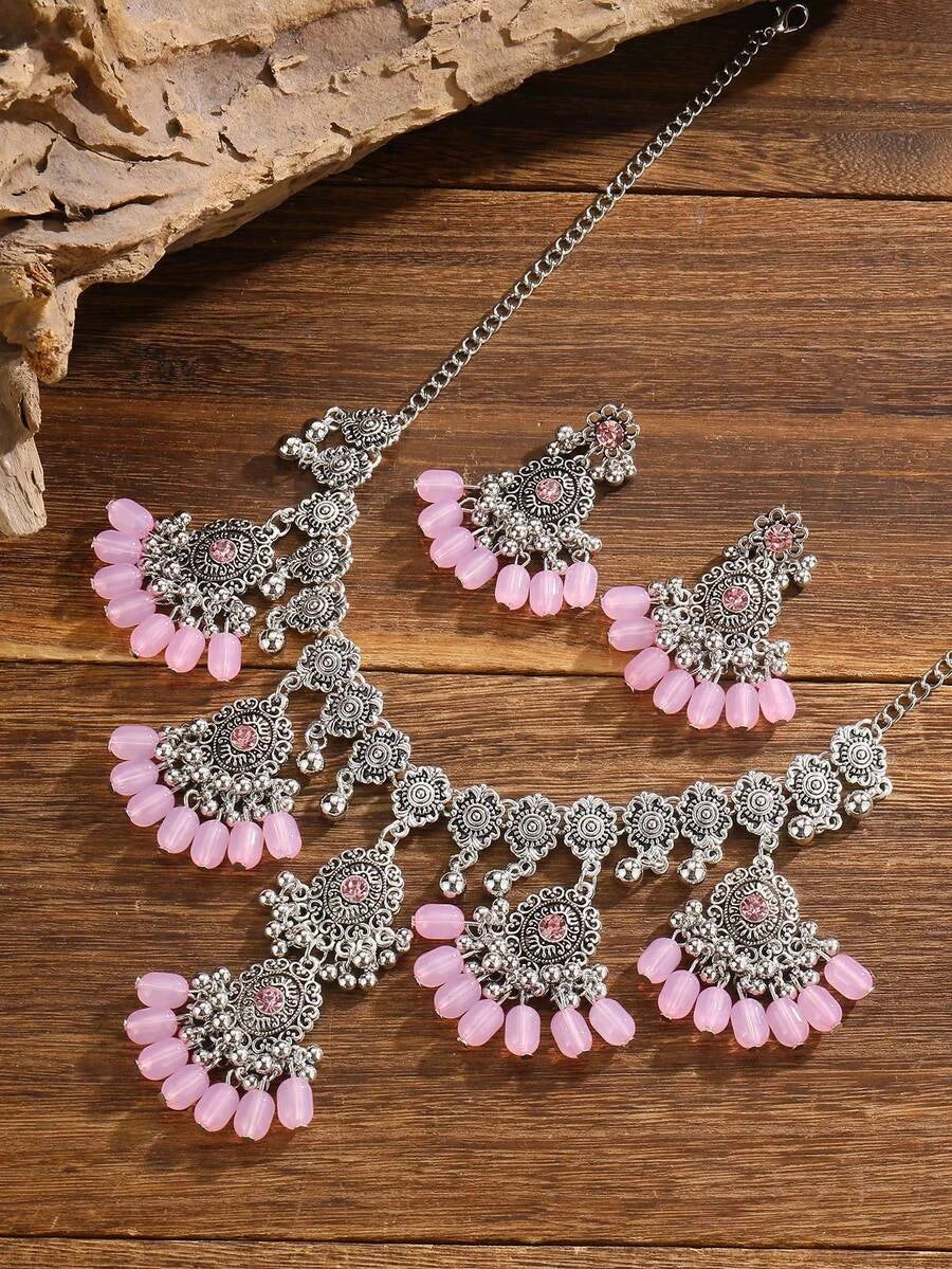 Vintage Tassel Oval Necklace Earring Set