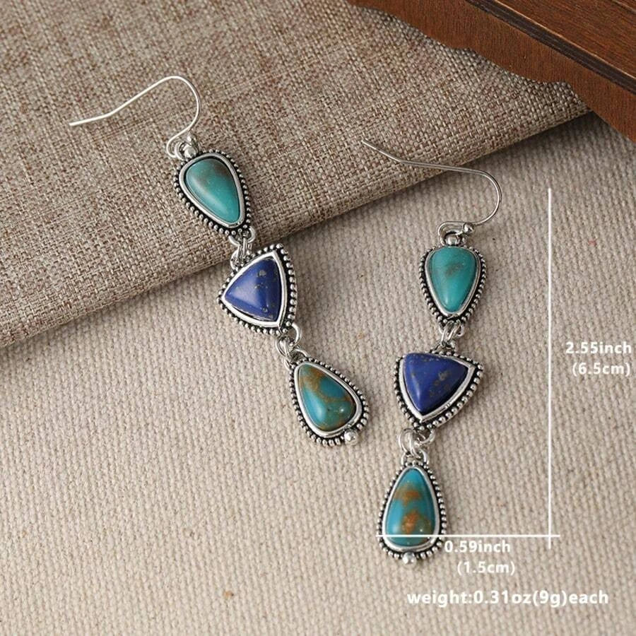 Vintage Asymmetric Turquoise Pendant Earrings