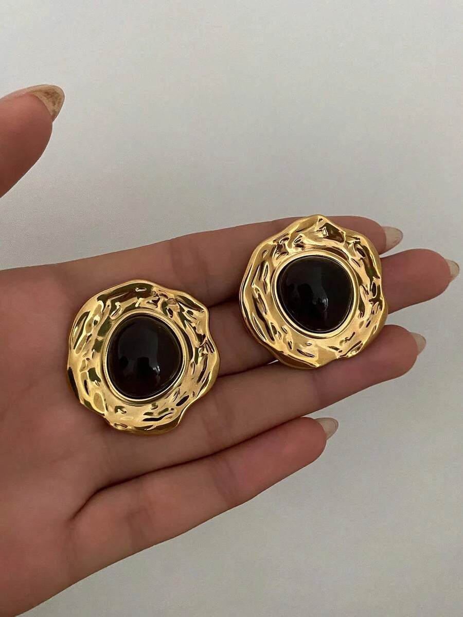 Vintage French Asymmetrical Geometric Gemstone Stud Earrings