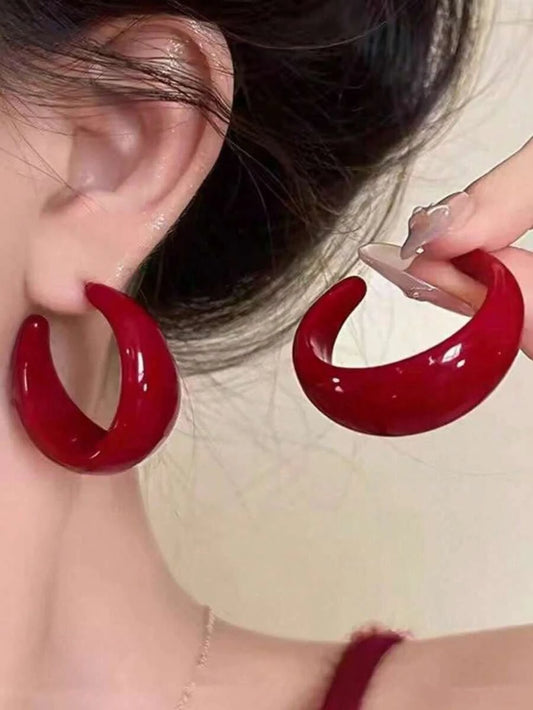 Retro Red Letter C Minimalist Earrings