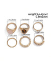13pcs Fashion Luxury Vintage Sun Gemstone Open Ring Set, Designer Ins Style Metallic Glossy Wrinkled Finger Rings, Suitable For Party, Vacation, Gift For Friends And Family, Daily Wear