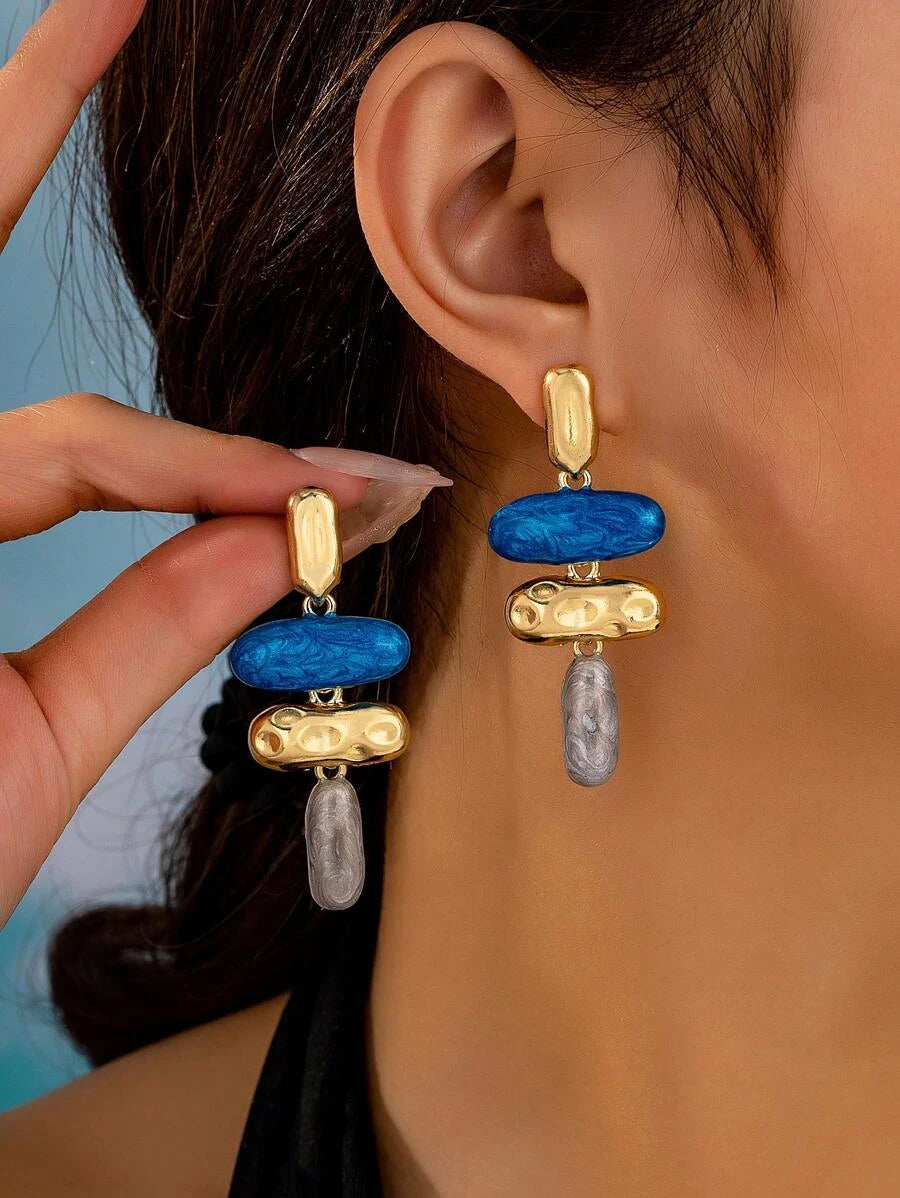 Asymmetrical Geometric Enamel Drop Earrings