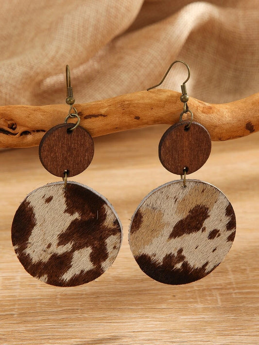 Vintage Cow Pattern Round Drop Earrings