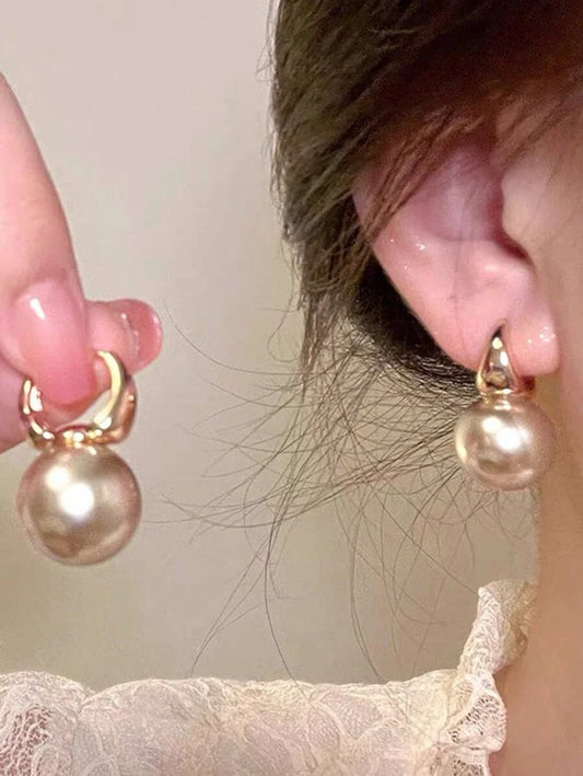 Vintage French Faux Pearl Hoop Earrings