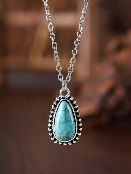 Vintage Turquoise Teardrop Pendant Necklace