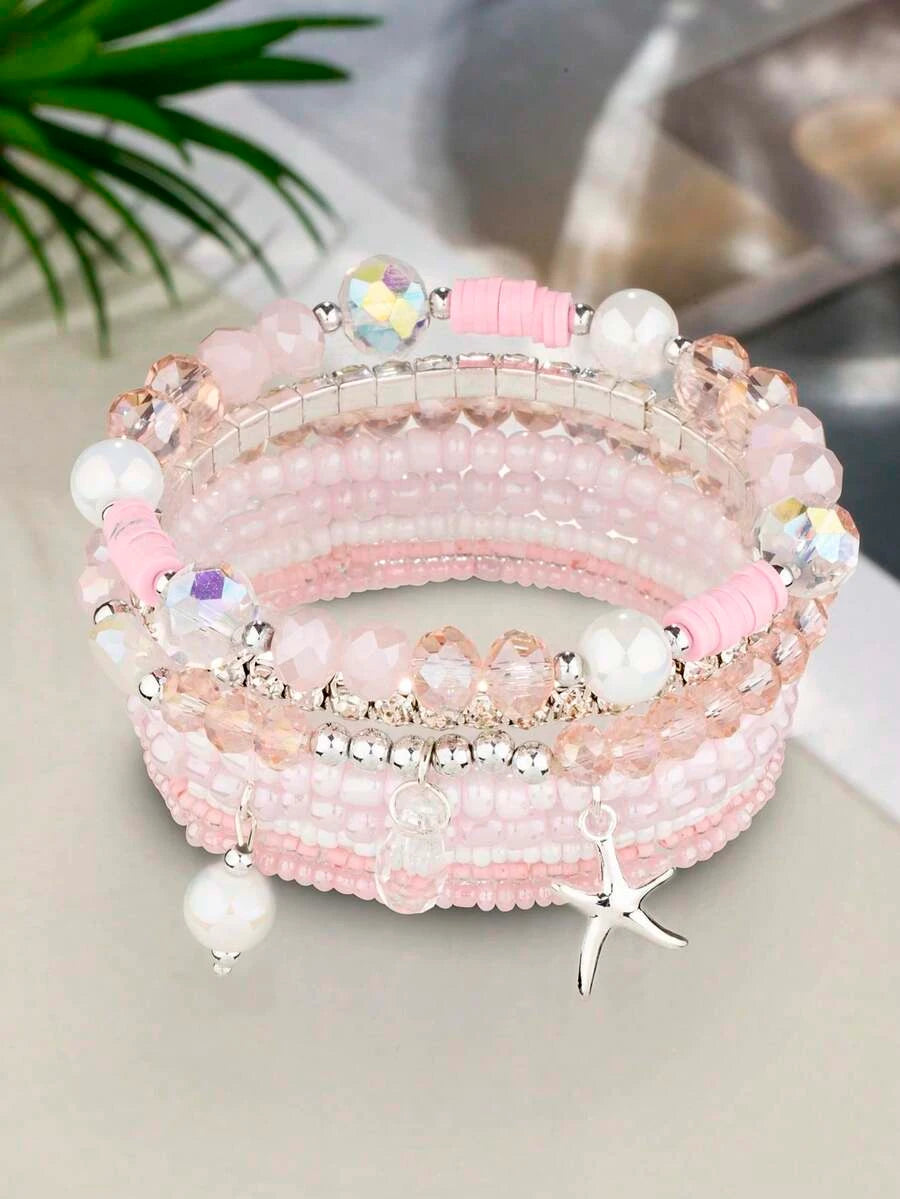 Beaded Crystal Starfish Beach Bracelet Set