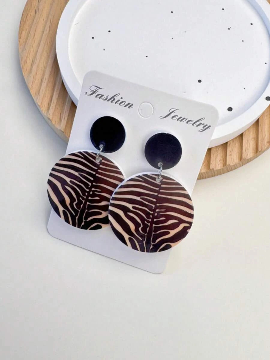 Retro Zebra Print Round Pendant Earrings