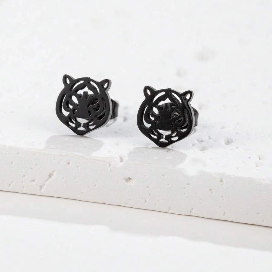 Stainless Steel Tiger Head Stud Earrings