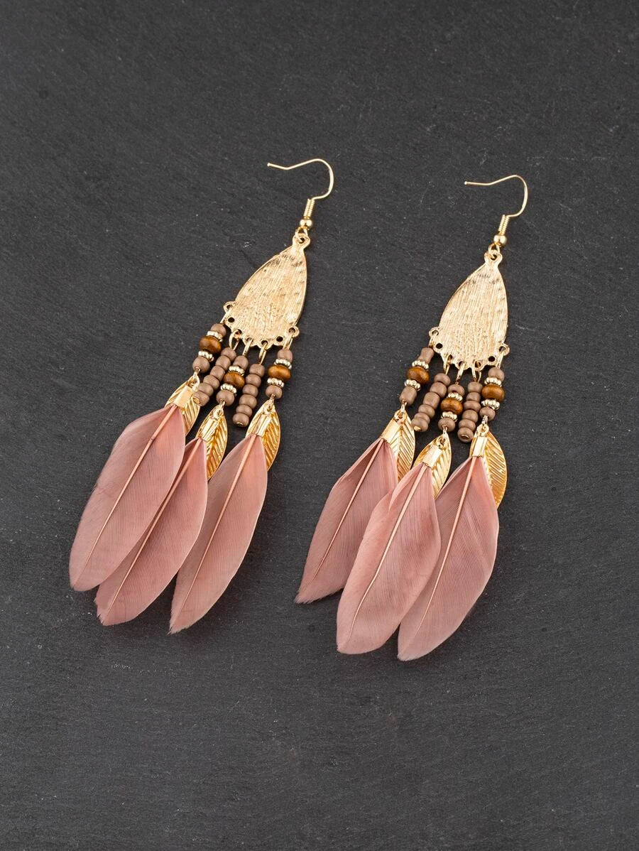 Vintage Feather Pendant Earrings