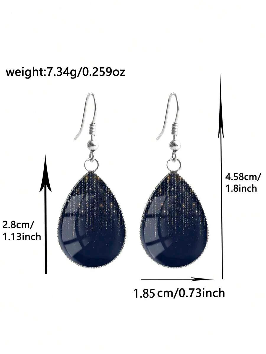Navy Blue Starry Teardrop Earrings