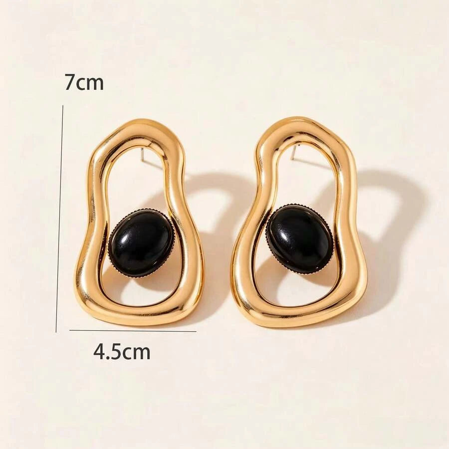 Geometric Oval Faux Pearl Stud Earrings
