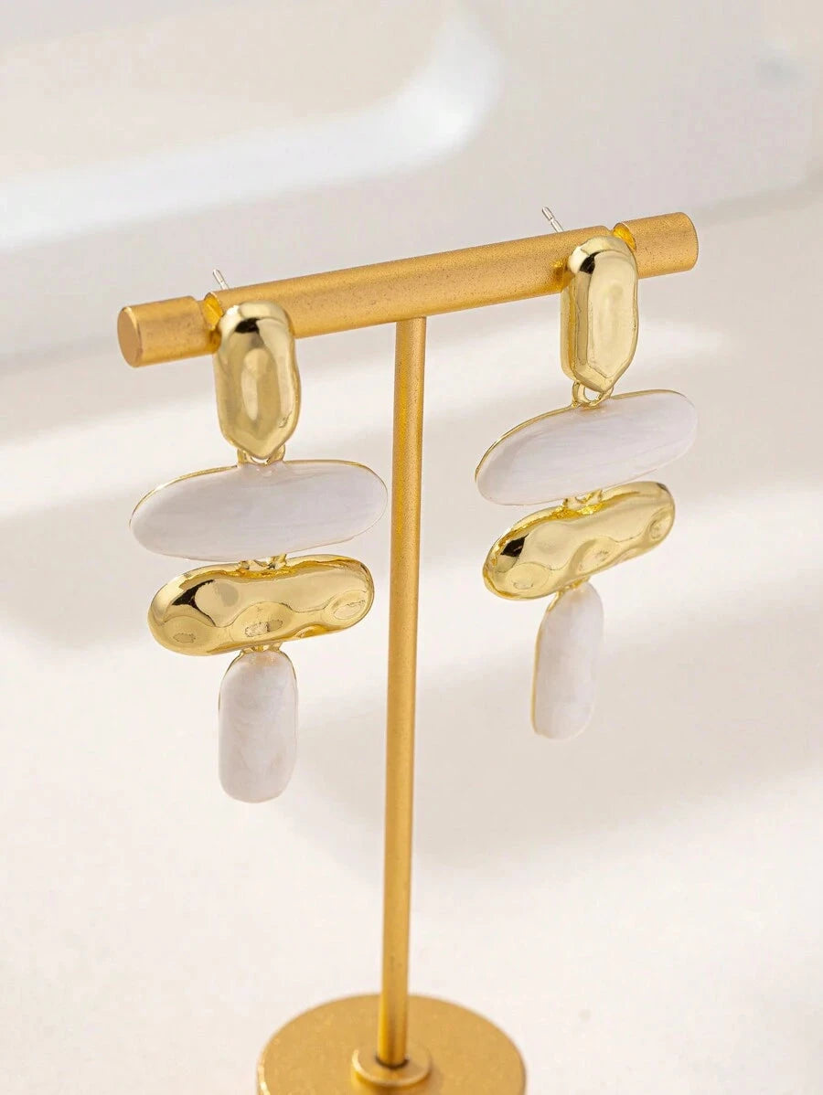 Exaggerated Asymmetric Geometric Enamel Dangle Earrings