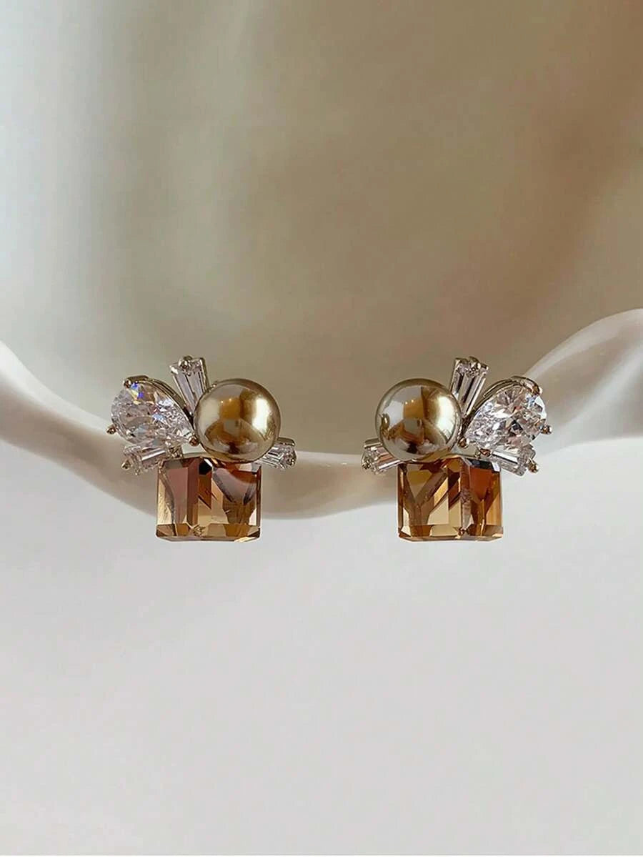 French Faux Pearl Glass Stud Earrings