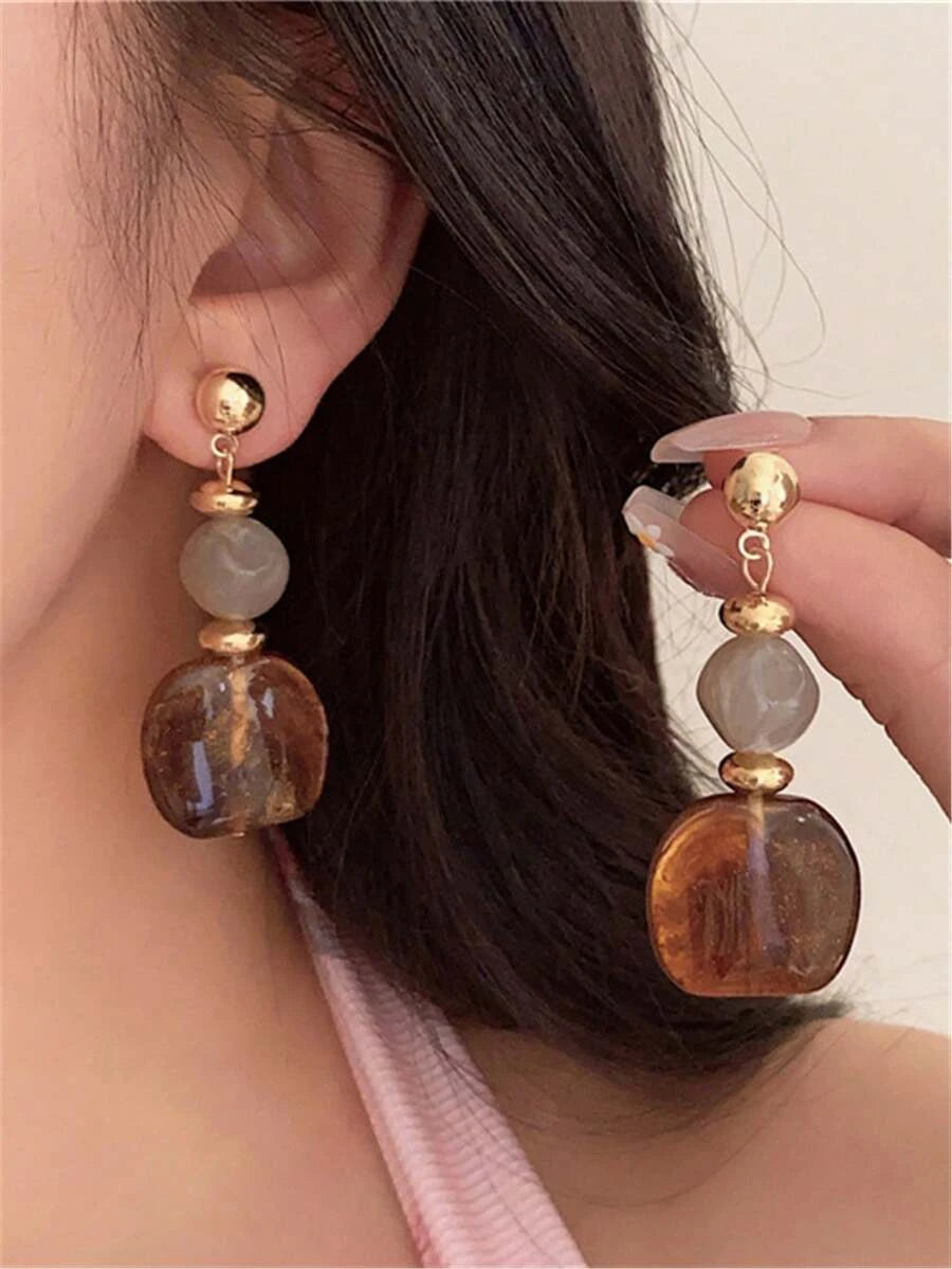 Vintage Asymmetrical Tie Dye Pendant Earrings