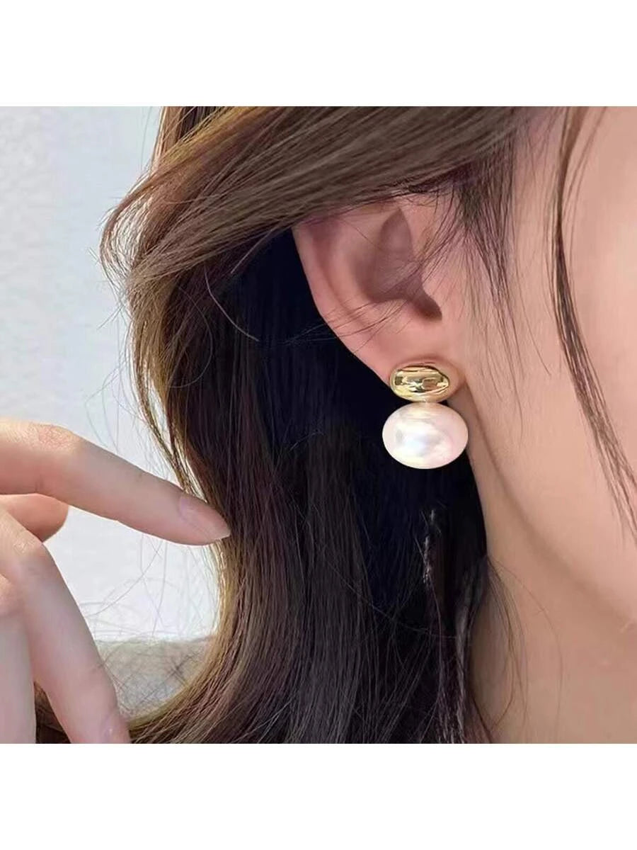 Gold Plated Faux Pearl Stud Earrings
