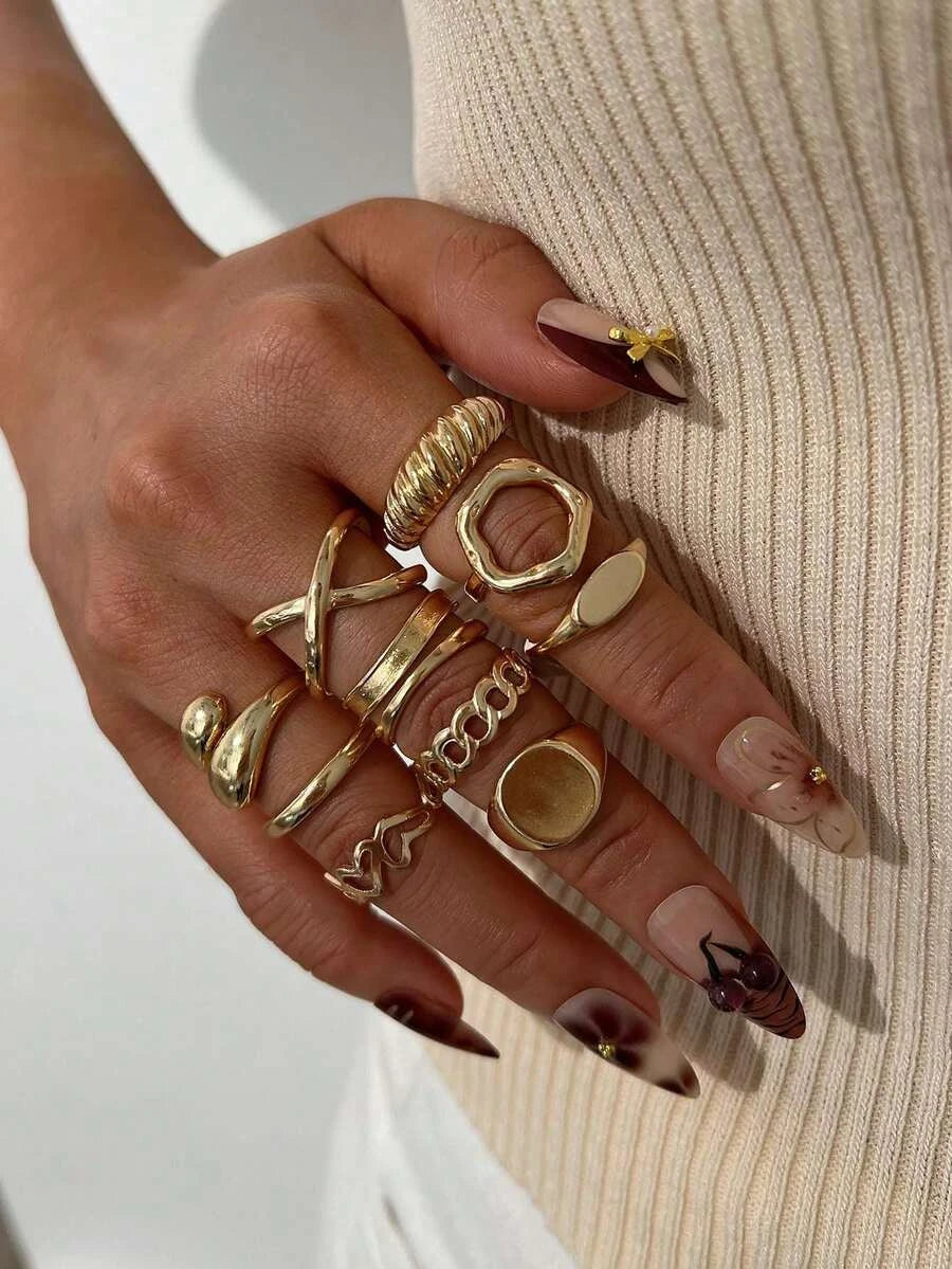 Vintage Geometric Wave Rings Set